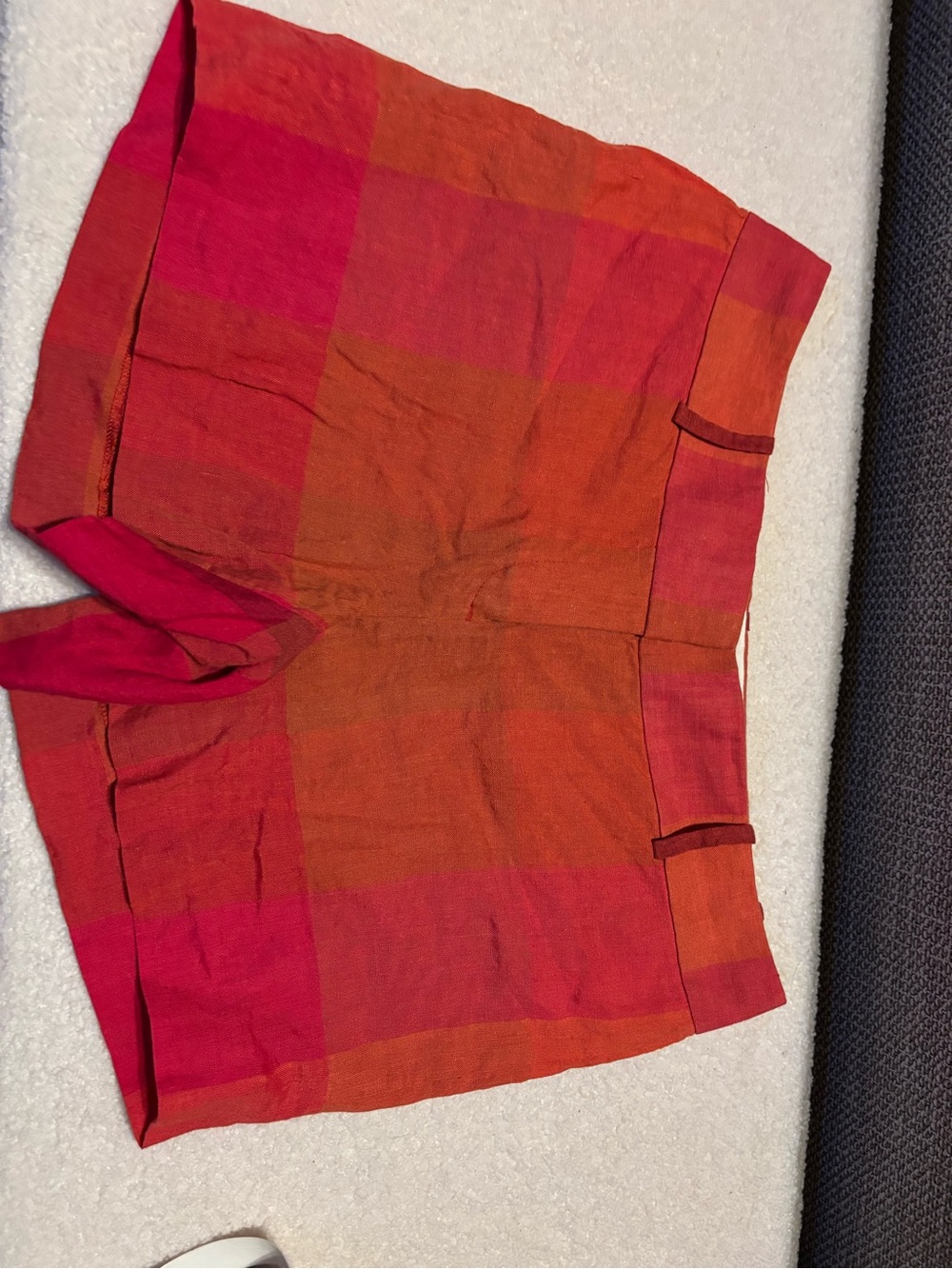Women's JCREW Red-Orange Plaid Linen Shorts